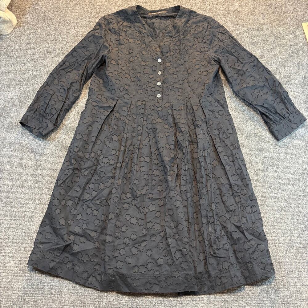 Laura Ashley Black Floral Textured Button Front Midi Dress Pocket Junior Size 7